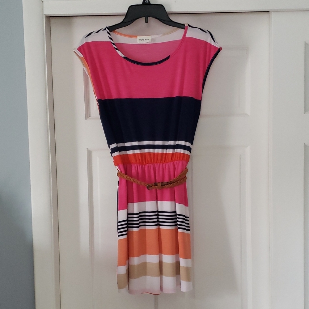 Style Rack Colorful Striped Cap Sleeve Dress